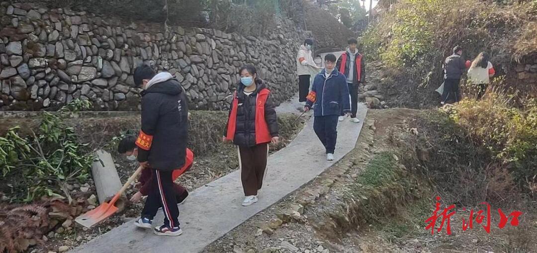 桐山乡龙桥村组织春节返乡学子开展学习交流和爱国卫生运动