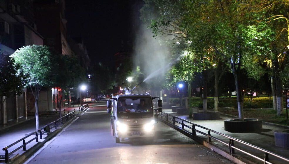 洞口县城管局：夜间喷药防虫害 园林苗木添新绿