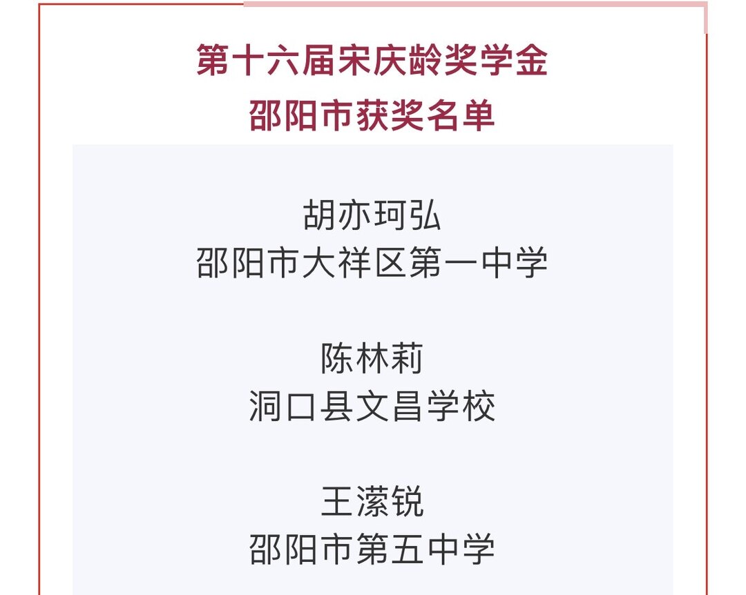 洞口一中学生陈林莉获宋庆龄奖学金(图1)