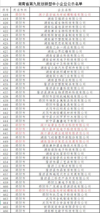 洞口六家企业上榜湖南省第九批创新型中小企业名单